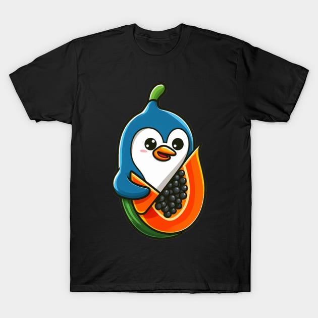 Papaya Penguin Paradise: Whimsical Fruit and Arctic Charm T-Shirt by abdelDes